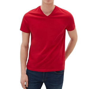 Camiseta de algodón con cuello en V para hombre - Camiseta informal de manga corta suave de primera calidad, camiseta transpirable y ligera de verano con corte ajustado - Product Image 1