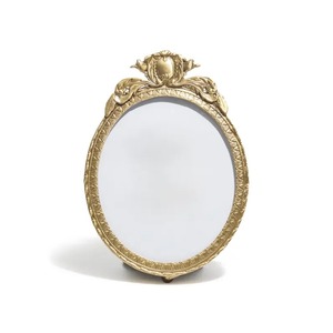 <b>Ornate</b> <b>Gold</b> Metal <b>Mirror</b> Frame Round Vintage Style Decorative Wall <b>Mirror</b> with Floral Top Design - Product Image 1