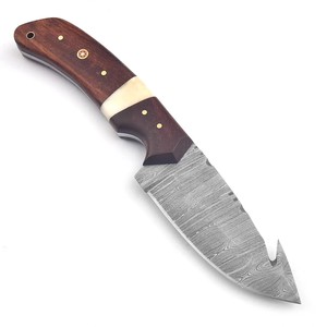Maysara Impex Damascus Steel Gut Hook Skinner <b>Knife</b> Rosewood <b>Bone</b> <b>Handle</b> Full Tang Hunting & Camping <b>Knife</b> Scout Carry Sheath - Product Image 3