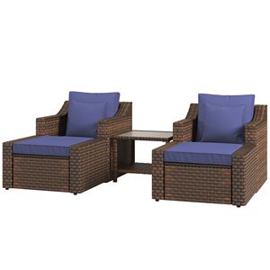 Set da Conversazione per Esterni in Vimini Blu a 5 Pezzi, Resistente alle Intemperie e Impermeabile, Include Sedie, Tavolino e Cuscini Decorativi - Product Image 1