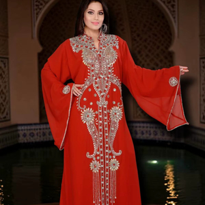 Vestido Kaftan Islámico Awais House Bride, Corte A, Georgette, Cristal, Simple, Largo hasta el Suelo, Mangas Largas, para Bodas, Festivales de Verano, Eid - Product Image 1