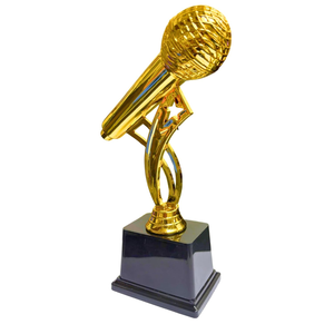 Trofeo de Micrófono Dorado, Fibra Metálica, 9.5 Pulgadas, Base Negra, Reconocimiento al Cantante, Premio al Mejor Cantante - Product Image 1