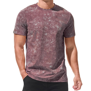 T-shirt à manches courtes pour homme, tie-dye, col rond, coupe classique, motif tricoté décontracté, couleur rouge orangé - Product Image 5
