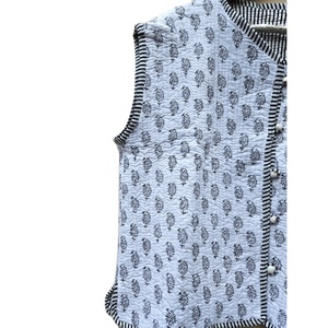 Veste matelassée réversible sans manches en coton imprimé au bloc indien, faite à la main, écologique, pour femme, style bohème chic, doublure en lin confortable - Product Image 2