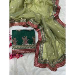 Designer Traditional Chinese Saree with Sequins Cording Embroidery Work and <b>Lace</b> Border - Product Image 6