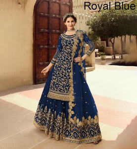 Vente chaude traditionnel indien motif doux Net broderie travail costume longue robe avec Designer Dupatta pour les femmes robe de soirée - Product Image 1