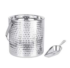 Modern cream and gold metal ice <b>bucket</b> with <b>lid</b> available at wholesale prices. Sleek contemporary insulated barware - Product Image 4