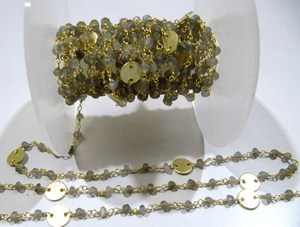 Natural Labradorite Rondelle Faceted Beads 3-4mm <b>Rosary</b> Metal wire wrapped Chain - Product Image 1
