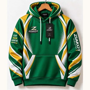 Sudadera con Capucha Deportiva de Color Verde Kelly y Blanco con Rayas en Contraste 3D, Cosida a Medida por Ziakot Industry, Venta al Por Mayor Directa - Product Image 5