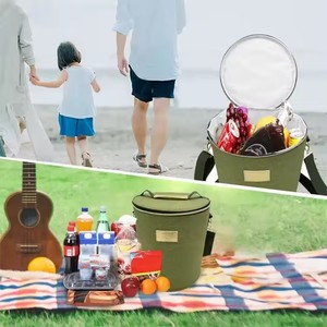 Large Capacity Durable Round Collapsible Cooler Bag Cationic Waterproof Lunch Bag Insulated for Camping Food Casual - Product Image 6