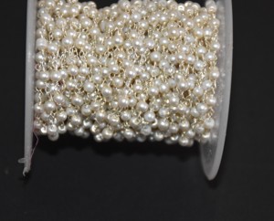 Cadena de Rosario de Perlas Blancas de 3 mm, Cadena de Perlas Enrollada en Alambre Plateado para Hacer Joyas, Pulseras, Collares, Manualidades - Product Image 2