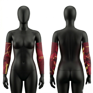 Manguito de Baloncesto Premium de Poliéster y Spandex de 220 GSM, Tejido Elástico Transpirable, Diseño de Paneles Rojo y Dorado, Logotipo Personalizado por Sublimación - Product Image 1