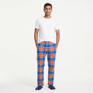 Pantalon en flanelle pour hommes, doux et chaud, à carreaux, décontracté, coupe ample, pantalon de pyjama, taille mi-haute avec cordon de serrage, vêtements d'hiver - Product Image 1