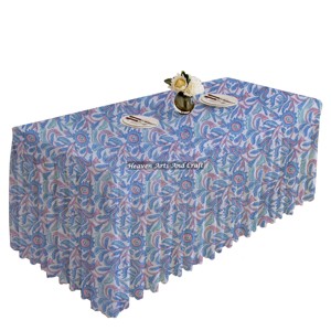 Manteles plisados Floral de algodón con estampado de bloque de mano de alta calidad, patrón rectangular, la mejor técnica de impresión para Hotel de boda - Product Image 6