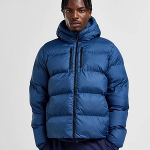 Veste matelassée bleue personnalisée pour homme, vente en gros, manteau d'hiver épais à capuche, double fermeture éclair sur la poitrine, veste d'extérieur chaude et rembourrée, produit OEM - Product Image 1