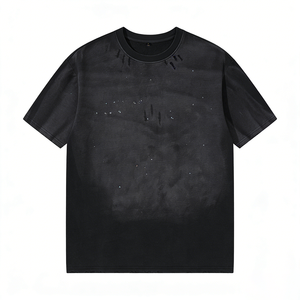 Camiseta Casual de Algodón Transpirable con Estampado Personalizado de Diamantes de Imitación, Estilo Oversize con Hombros Caídos y Lavado Ácido para Hombre - Product Image 2