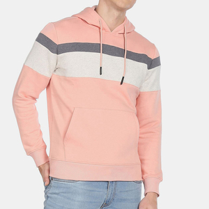 Sudadera con Capucha Personalizada para Hombre, Diseño de Bloques de Color, Corte Regular, Informal, con Bolsillo, Rayas Rosa, Gris y Blanco - Product Image 4