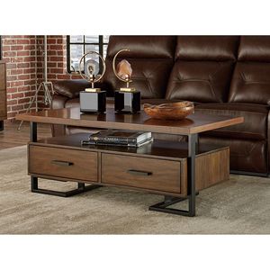 Tavolino da Caffè Contemporaneo in Metallo Nero con Finitura Rustica, Struttura Unica in Legno di Noce e 1 Cassetto, Accessorio per Soggiorno - Product Image 4