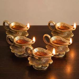 Premium Quality Brass Oil <b>Lamp</b> Pair with Artistic Back Design, Multi Diya Stand for Puja, Temple Decoration and Festive Use - Product Image 1