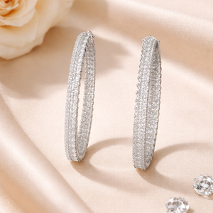 Boucles d'oreilles créoles inversées en argent sterling 925 de qualité supérieure pour femme avec sertissage pavé, élégantes, pour mariage et fiançailles - Product Image 3