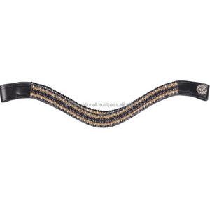 Elégante bande de front de cheval en cuir de qualité supérieure noire avec 5 rangs de pierres scintillantes décoratives pour bride - Product Image 2