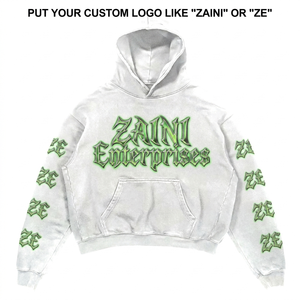 <b>Men</b> Oversized Pullover Hoodie Premium 400 GSM Cotton Fleece Heather <b>Grey</b> Custom 3D Puff Embroidery Print Logo Heavyweight - Product Image 1