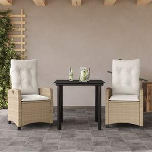 Set da Pranzo da Giardino in Polyrattan Bianco Crema a 3 Pezzi Beige Nero - Per Pranzi all'Aperto - Product Image 1
