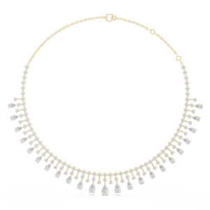 Yellow Gold Pear & Round Lab Grown Diamond Fringe Drop <b>Necklace</b> for Women | Elegant Bridal Wedding <b>Statement</b> Jewelry - Product Image 1