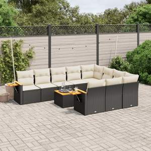 Ensemble de canapés de jardin noir et crème avec coussins, résistant aux UV, en rotin PE, mobilier d'extérieur au design contemporain, imperméable - Product Image 1