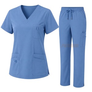Ensemble de blouses médicales personnalisées en mélange de coton, haut à col en V, pantalon à taille élastique, uniforme de soins de santé, fournisseur en gros de marques privées - Product Image 5