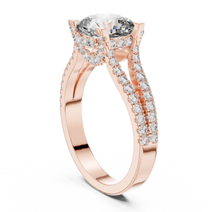 Anillo de compromiso Art Deco elegante de vinca con diseño de tallo dividido, moissanita con corte cojín y piedras centrales, certificado GRA, color rosa. - Product Image 3