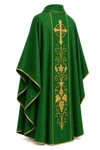 Casulla Bordada Católica, Casulla Bordada Personalizada para Iglesia, Casulla Católica Tradicional Verde - Product Image 2