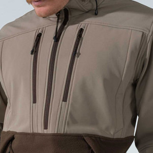 Chaqueta de Forro Polar Beige con Capucha para Hombre, Estilo Casual con Media Cremallera, para Otoño, Cortavientos, Ajuste Regular, Exterior de Poliéster con Bloques de Color - Product Image 3