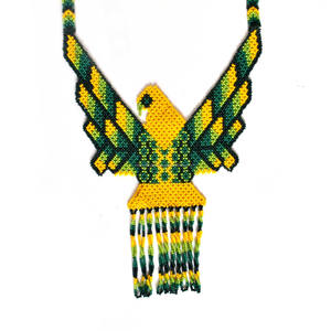 Design classique collier de perles de rocaille couleurs assorties aigle spirituel Huichol bijoux or motif géométrique anniversaires - Product Image 1