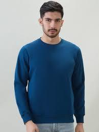 เสื้อสเวตเชิ้ตผู้ชายทรงเข้ารูปสีน้ำเงินรอยัล - คุณภาพสูง ผลิตจากผ้าฝ้ายฟลีซ 100% คอกลม - Product Image 2