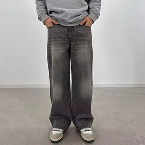 Jeans pour hommes de haute qualité, style hip-hop, en polyester et coton, noirs, coupe droite, baggy, décontractés, lavage enzymatique - Product Image 4