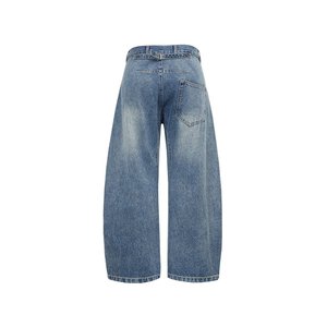 Jeans en denim délavé vintage, coupe ample, jambe large, bootcut, jambe droite, teinture intégrale, style Old Money, décontracté - Product Image 6