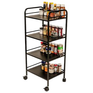 4 Tier Metal Rolling Cart with Wheels | Multipurpose Storage <b>Trolley</b> for Kitchen, Bathroom, Home & Office (Black) - Product Image 5