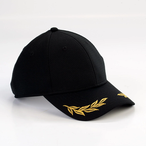 Black 6-Panel Baseball <b>Cap</b> with 3D Gold Leaf Embroidery and Button on Brim Unisex Mesh Fitted <b>Hat</b> Casual Spring Summer Style - Product Image 3