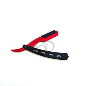 Rasoirs de barbier à manche motif moustache rouge et noire, en acier inoxydable, rasoir à lame droite, marque privée - Product Image 1