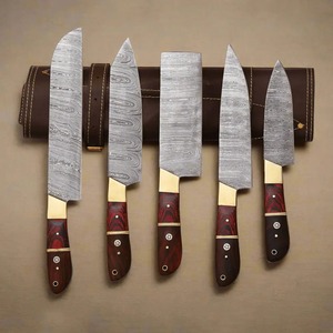 Juego de Cuchillos de Cocina Hechos a Mano con Hoja de Acero de Damasco y Mango de Madera, Juego de Cuchillos para Exteriores de 5 Piezas - Product Image 5