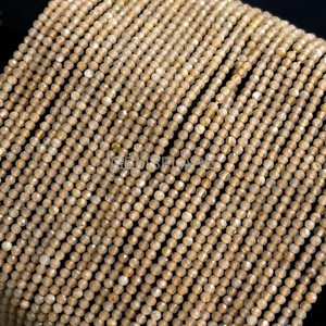 Cuentas redondas microfacetadas de piedra lunar de melocotón natural de 2 mm, pequeñas cuentas de piedra lunar para la fabricación de joyas, piedras preciosas sueltas facetadas al por mayor - Product Image 5