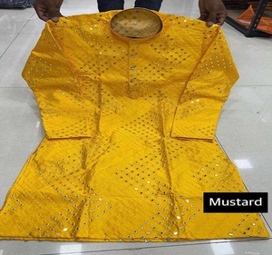 Conjunto de kurta y pijama para hombre, ideal para bodas, con tela de seda Banglori y detalles de espejo, para ocasiones culturales y fiestas. - Product Image 6