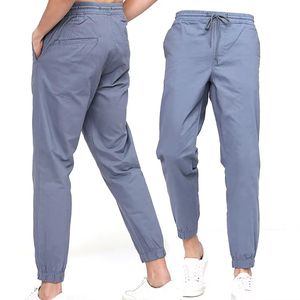 Men's Blue Cotton Joggers <b>Elastic</b> <b>Waist</b> Drawstring Closure Casual Pants Lightweight Breathable Side Pockets Oxford Fabric - Product Image 6
