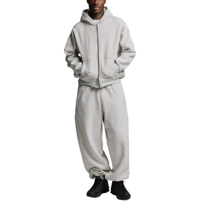 Survêtement deux pièces surdimensionné en molleton doux et épais avec fermeture éclair intégrale et jambes larges pour homme – Style streetwear - Product Image 6