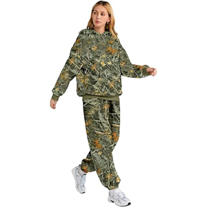 Conjunto de Sudadera con Capucha de Algodón y Forro Polar para Mujer, Pantalones Deportivos de Pierna Recta, Atuendo Cómodo con Estampado de Camuflaje - Product Image 4