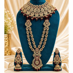 JeweleMarket Women's Gold Plated Crystal & Rhinestone Beads Ethnic Double <b>Bridal</b> <b>Necklace</b> <b>and</b> <b>Earring</b> <b>Set</b> - Product Image 2