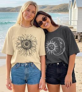 T-shirt décontracté pour femme en jersey de coton beige à col rond et manches courtes, coupe ample, imprimé floral, idéal pour le printemps et l'été - Product Image 6