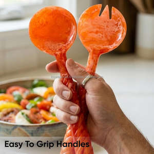 Juego de Cubiertos de Resina Ecológicos Hechos a Mano de 2 Piezas con Patrón en Espiral, Cuchara y Tenedor Naranja para Servir Ensaladas, Utensilios para la Mesa del Comedor - Product Image 4