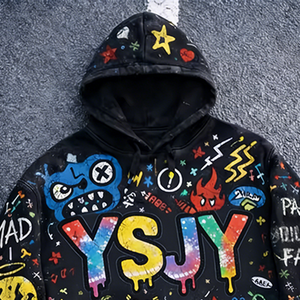 Sudadera con Capucha para Hombre, con Logotipo Personalizado, Estilo Desgastado, Bordado, Efecto Descolorido por el Sol, Estampado Vintage, Sudadera Extra Grande, Lavado Ácido, de Algodón - Product Image 2